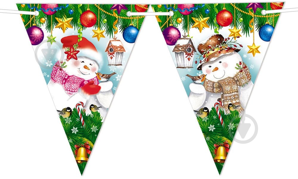 Святкова гірлянда Сніговики 12 прапорців з атласною стрічкою - фото 2 Святкова гірлянда Сніговики 12 прапорців з атласною стрічкою - фото 2