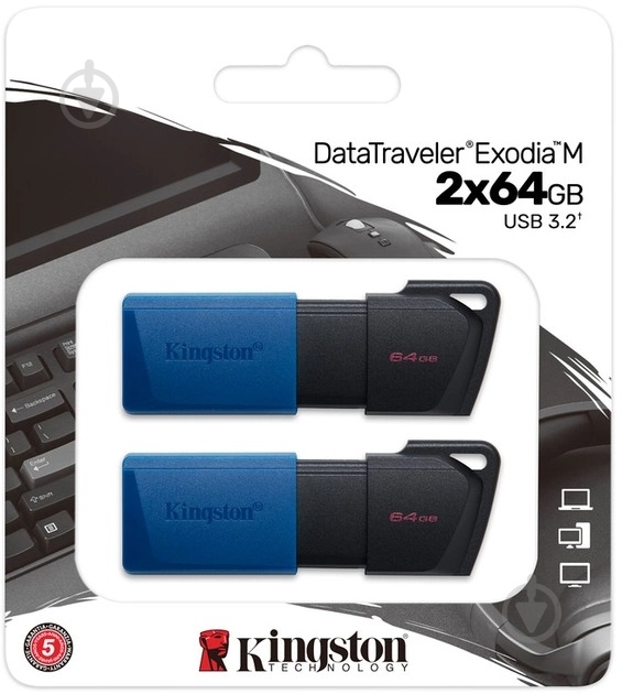 Флеш-память USB Kingston DataTraveler Exodia M 64 ГБ USB 3.2 black/blue (DTXM/64GB-2P) - фото 1