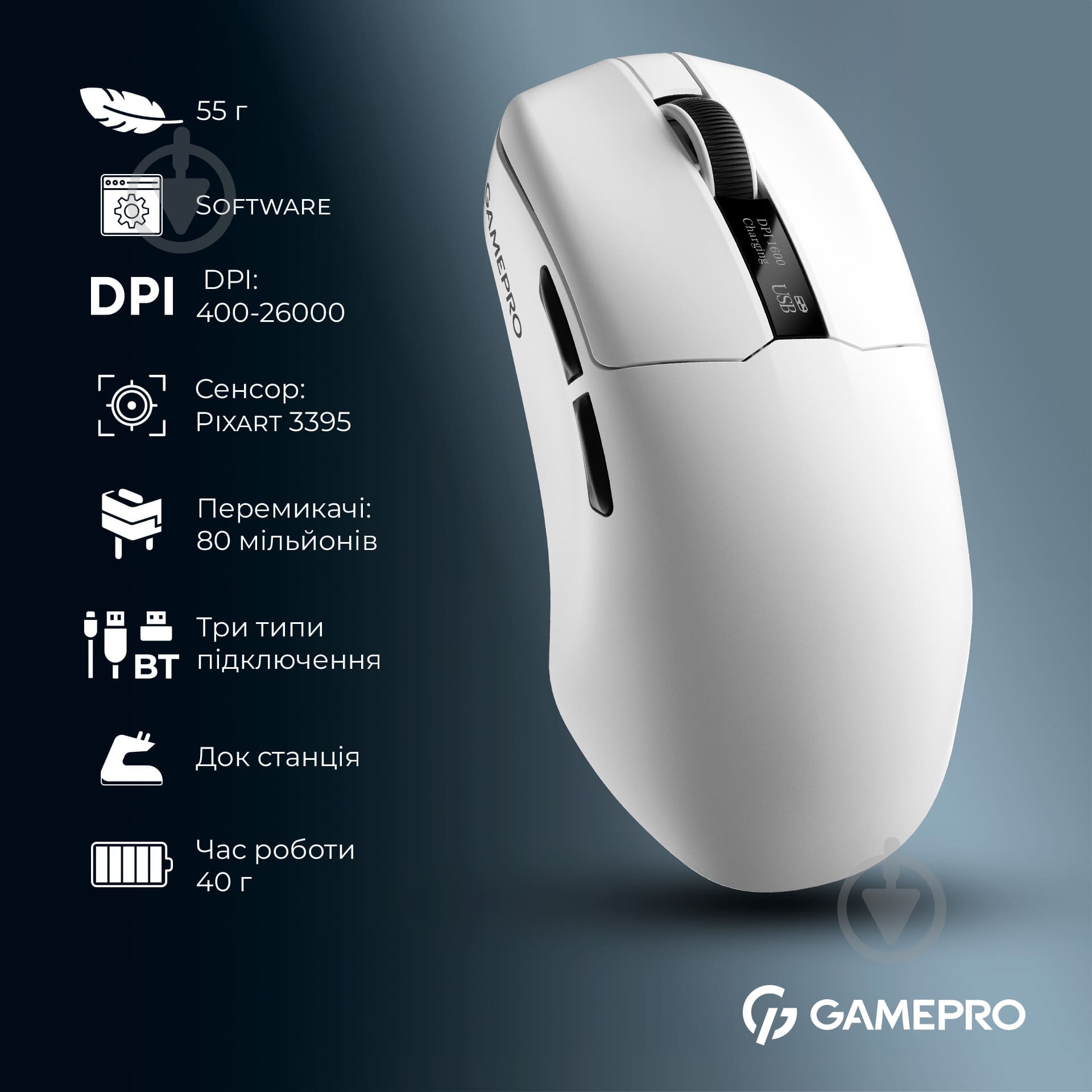 Мишка бездротова GamePro Asgard Thor white (GM023W) - фото 17 Мишка бездротова GamePro Asgard Thor white (GM023W) - фото 17