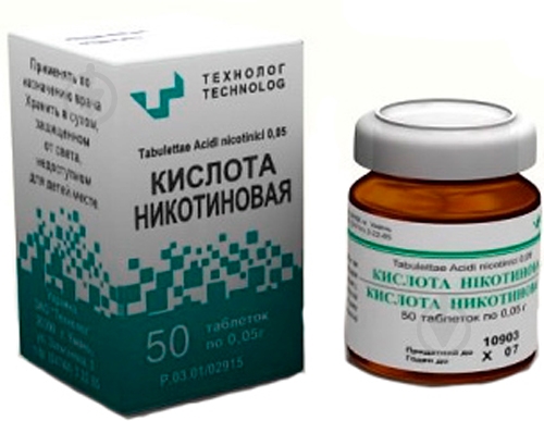 Нікотинова кислота по 50 мг №50 у конт. таблетки 50 мг - фото 1 Нікотинова кислота по 50 мг №50 у конт. таблетки 50 мг - фото 1