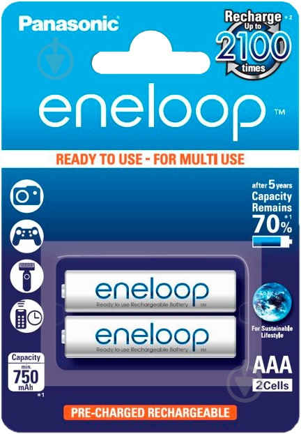 Аккумулятор Panasonic Eneloop AAA (мизинчиковые) 2 шт. (BK-4MCCE/2BE) - фото 1