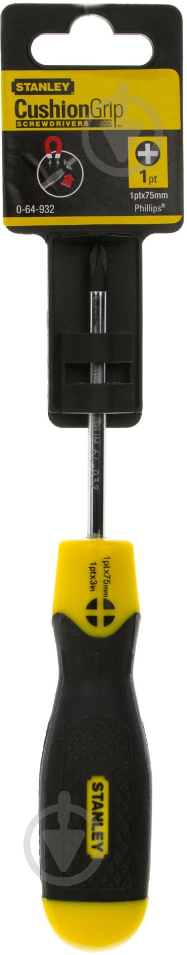Отвертка Stanley CUSHION GRIP PH1×75 мм 0-64-932 - фото 2