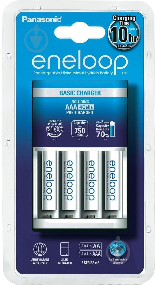 Зарядное устройство Panasonic Basic Charger New+ Eneloop 4AAA 750 mAh NI-MH (K-KJ51MCC04E) - фото 1