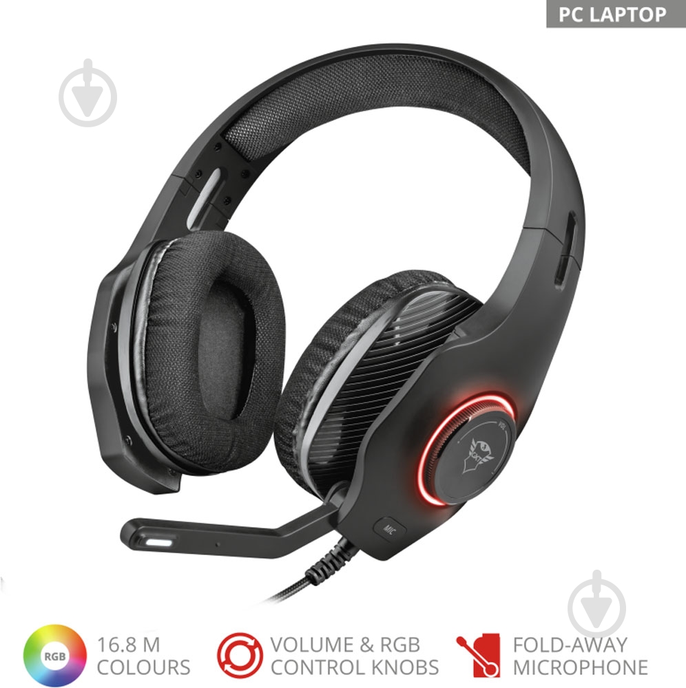 Гарнитура Trust GXT 455 Torus RGB gaming headset black (23138) - фото 1