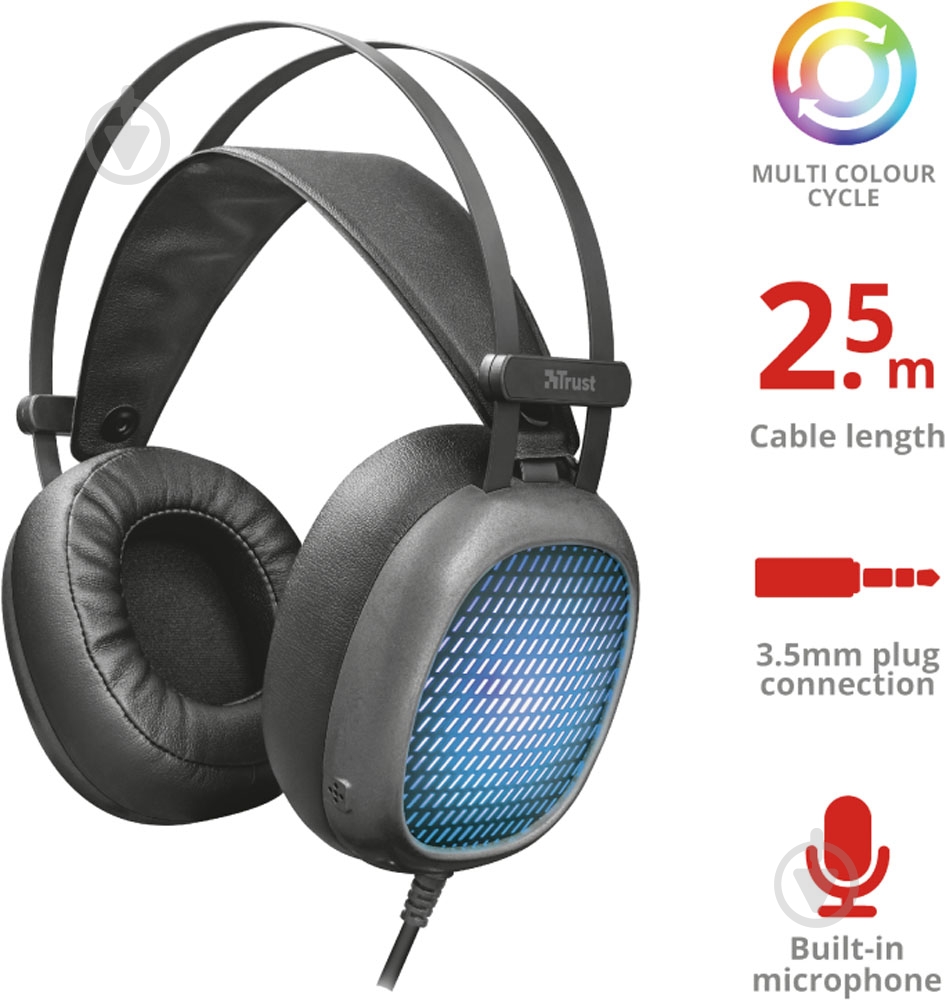 Гарнітура Trust Lumen illuminated headset black (22447) - фото 1 Гарнітура Trust Lumen illuminated headset black (22447) - фото 1