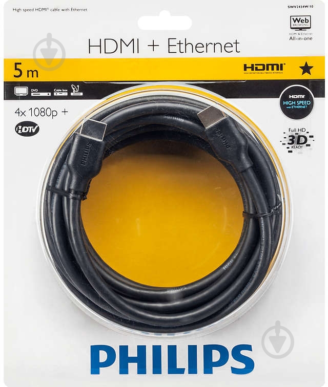 Кабель Philips HDMI – HDMI 5 м черный (SWV2434W/10) - фото 2 Кабель Philips HDMI – HDMI 5 м черный (SWV2434W/10) - фото 2