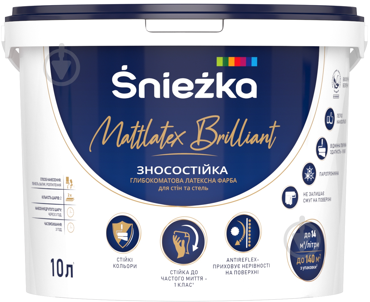 Фарба латексна водоемульсійна Sniezka Mattlatex Brilliant глибокий мат білий 10 л 13,7 кг - фото 1