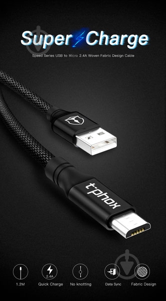 Кабель T-PHOX USB Type-A 1.2 м чорний (T-M810 Black) Speed - фото 3 Кабель T-PHOX USB Type-A 1.2 м чорний (T-M810 Black) Speed - фото 3
