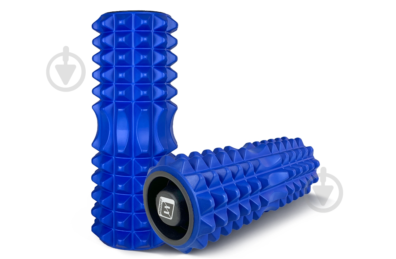 Массажный ролик EasyFit Grid Roller 33 см v.1.2 с заглушками Синий (EF-2022a-V) - фото 3