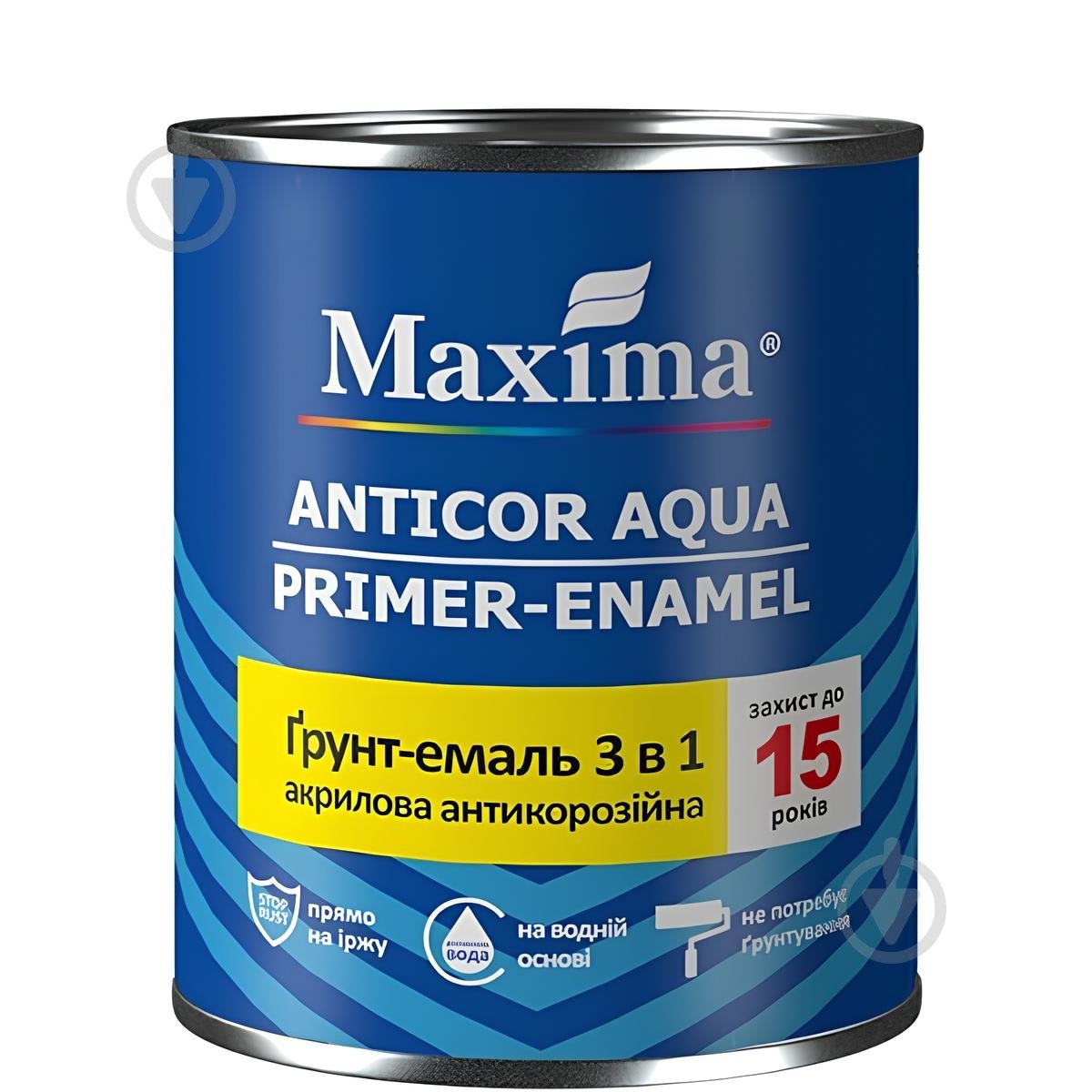 Антикоррозийная акриловая эмаль Maxima 4 в 1 «Anticor Aqua» серый глянец 0,9 кг - фото 1
