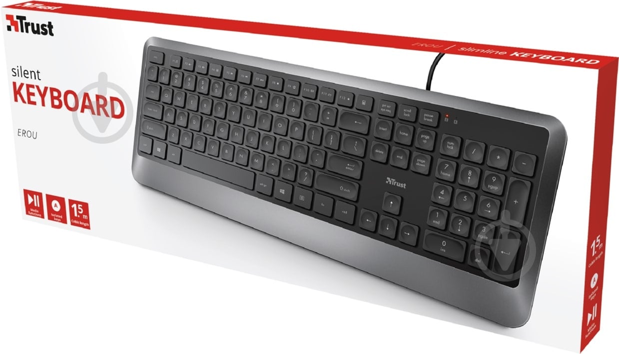 Клавіатура Trust Erou Silent Keyboard (23176) black/grey - фото 2 Клавіатура Trust Erou Silent Keyboard (23176) black/grey - фото 2