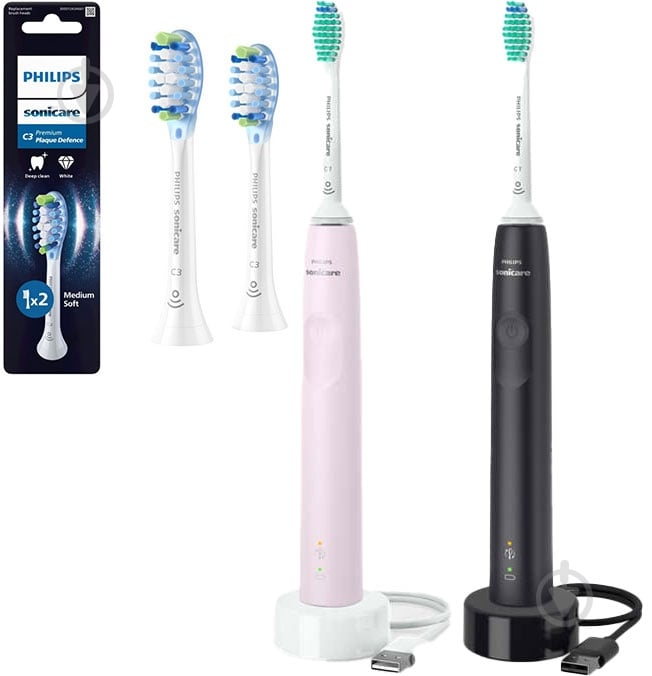 Набір електричних зубних щіток Philips Sonicare 3100 series HX3675/15 + насадки HX9042/87 - фото 1