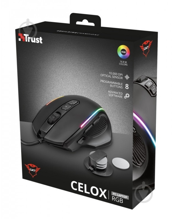 Мышь Trust GXT 165 Celox RGB gaming mouse black (23092) - фото 7 Мышь Trust GXT 165 Celox RGB gaming mouse black (23092) - фото 7