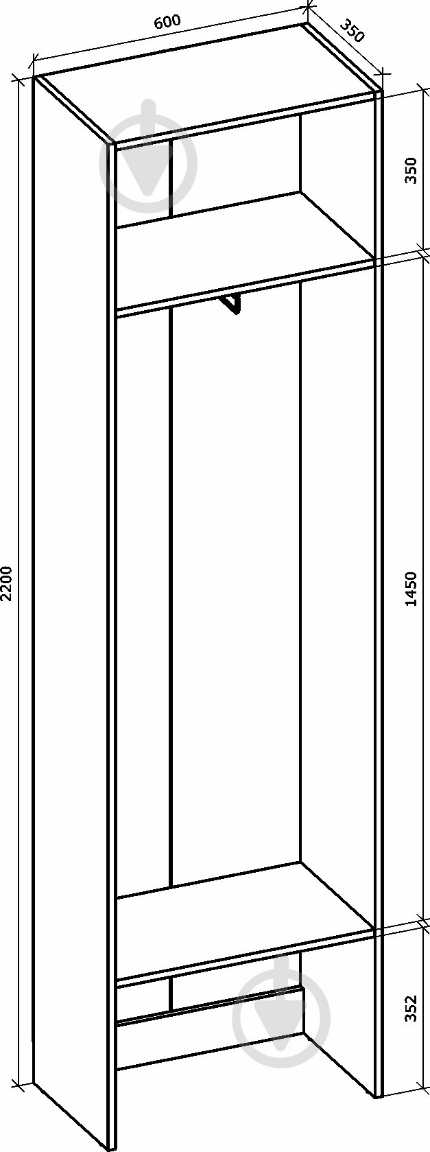 УЦІНКА! Корпус шафи Грейд Санта з мікроліфтом 600х2200х350 мм білий (УЦ №2886) - фото 3