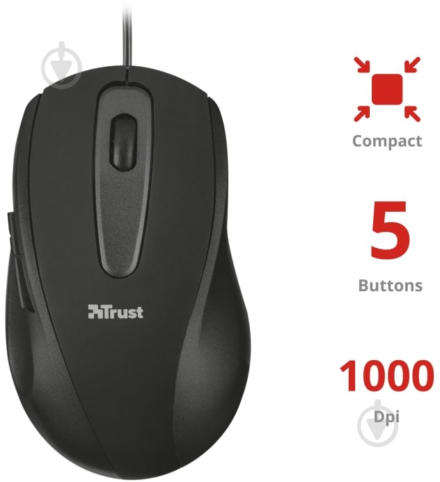 Мышь Trust Nora Wired Mouse black (22930) - фото 3