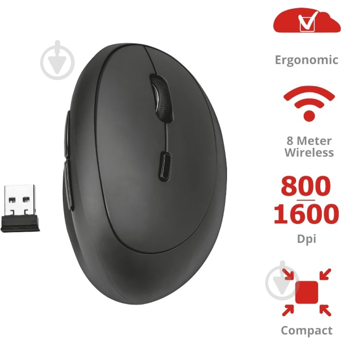 Мишка Trust Orbo Wireless Ergonomic Mouse black (23002) - фото 6