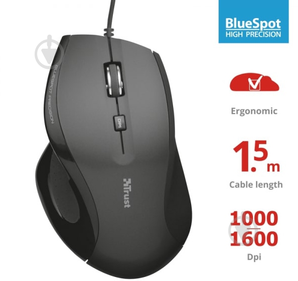 Мышка Trust Trax Wired Mouse black (22931) - фото 3
