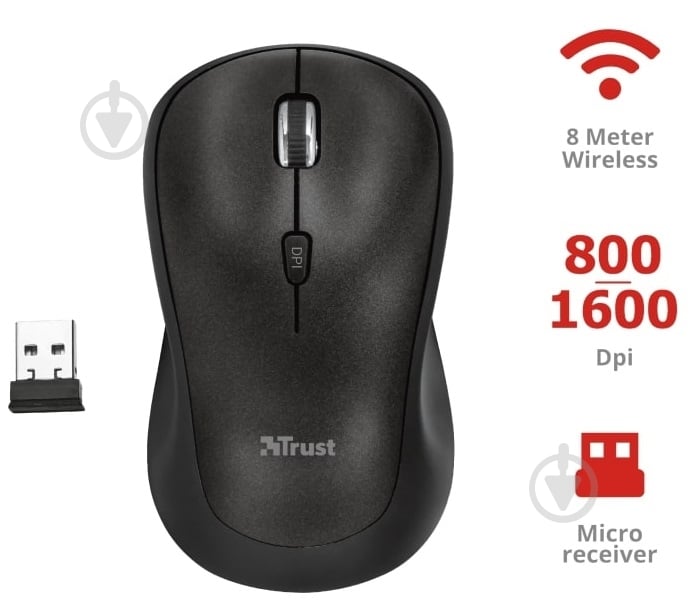 Мышка Trust Yvi plus wireless mouse black (22947) - фото 5