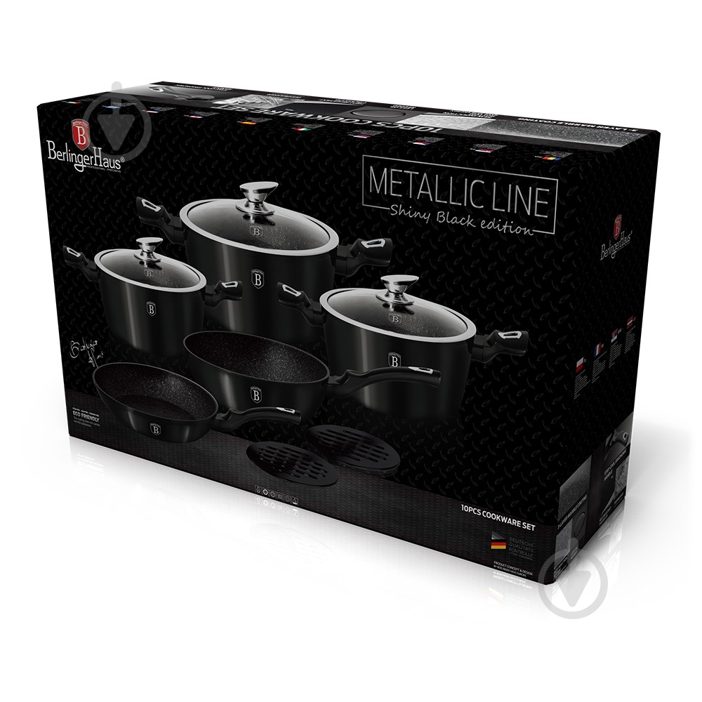 Набор посуды Berlinger Haus Metallic Line SHINY BLACK Edition 10 предметов BH 1663N - фото 2