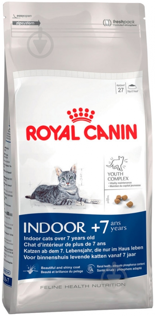 Корм сухой полнорационный для взрослых кошек в возрасте от 7 до 12 лет Royal Canin Indoor 7+ домашняя птица, рис, кукуруза 3,5 кг - фото 1