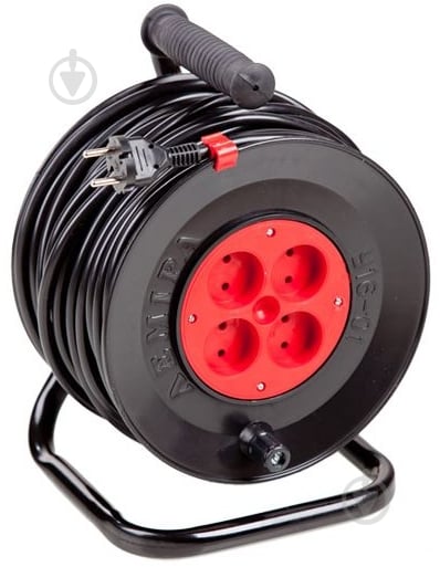Удлинитель на катушке Леміра без заземления 4 гн. черный с красным 20 м У16-01 2х1,5 - фото 1 Удлинитель на катушке Леміра без заземления 4 гн. черный с красным 20 м У16-01 2х1,5 - фото 1