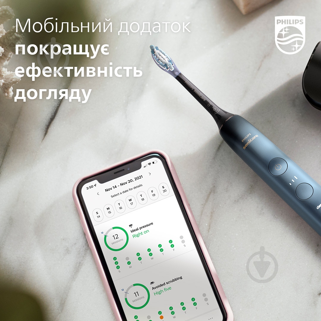 Набор Philips DiamondClean 9000 электрическая зубная щетка HX9911/88 + насадки HX9052/88 - фото 16