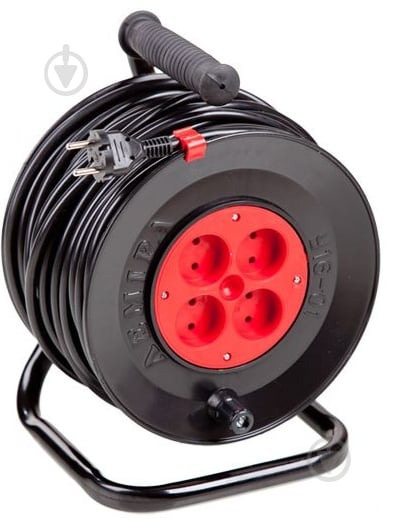 Удлинитель на катушке Леміра без заземления 4 гн. черный с красным 40 м У16-01 2х1,5 - фото 1 Удлинитель на катушке Леміра без заземления 4 гн. черный с красным 40 м У16-01 2х1,5 - фото 1