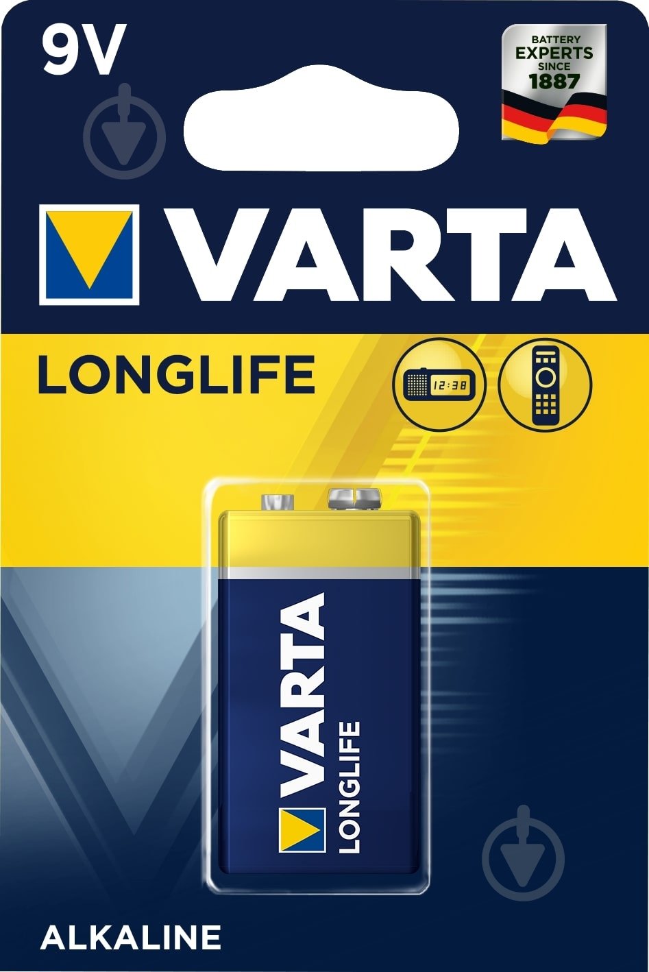 Батарейка Varta Longlife 6LR61/крона 1 шт. (04122101411) - фото 1