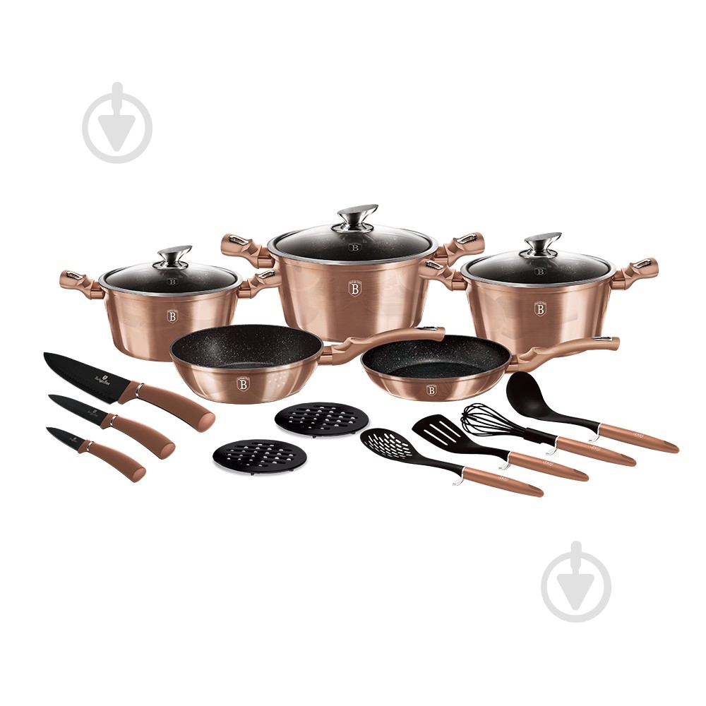 Набір посуду Berlinger Haus Metallic Line ROSE GOLD Edition 17 предметів BH 6161 - фото 1 Набір посуду Berlinger Haus Metallic Line ROSE GOLD Edition 17 предметів BH 6161 - фото 1