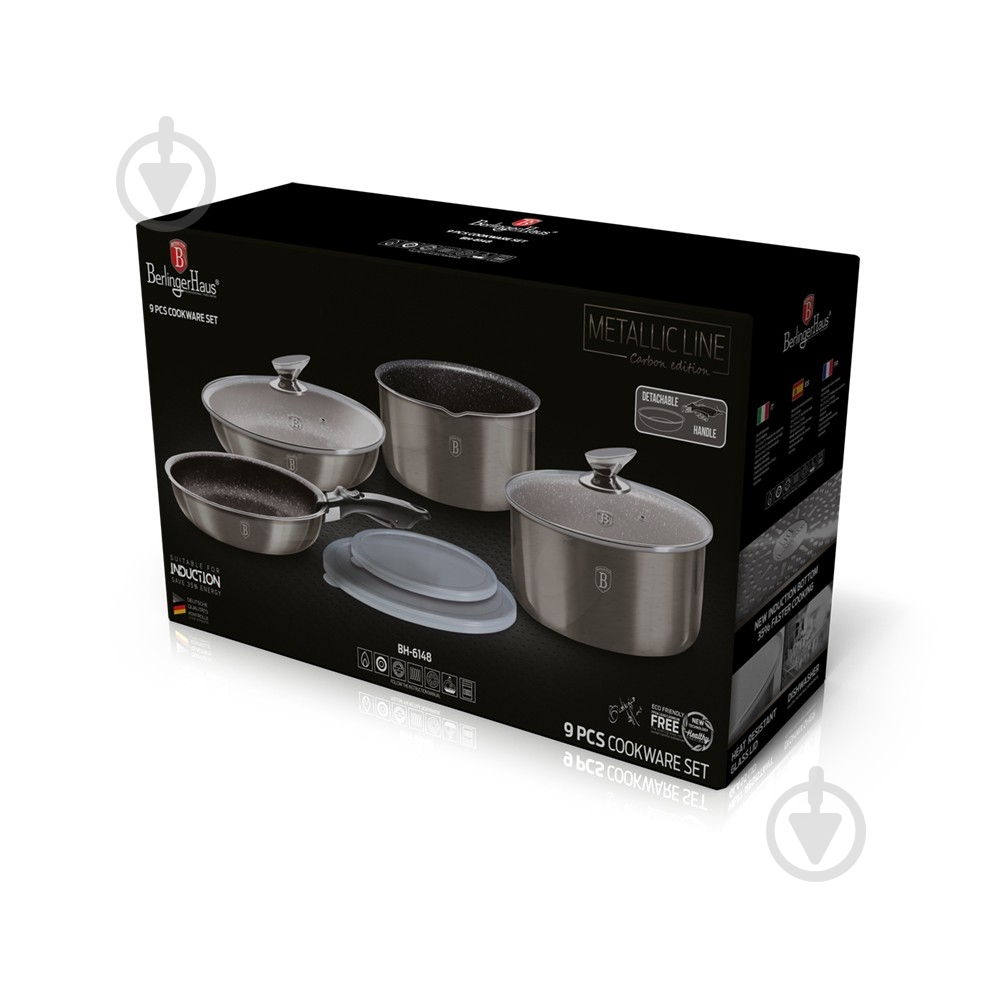 Набор посуды Berlinger Haus Metallic Line CARBON Edition 9 предметов BH 6148 - фото 2 Набор посуды Berlinger Haus Metallic Line CARBON Edition 9 предметов BH 6148 - фото 2