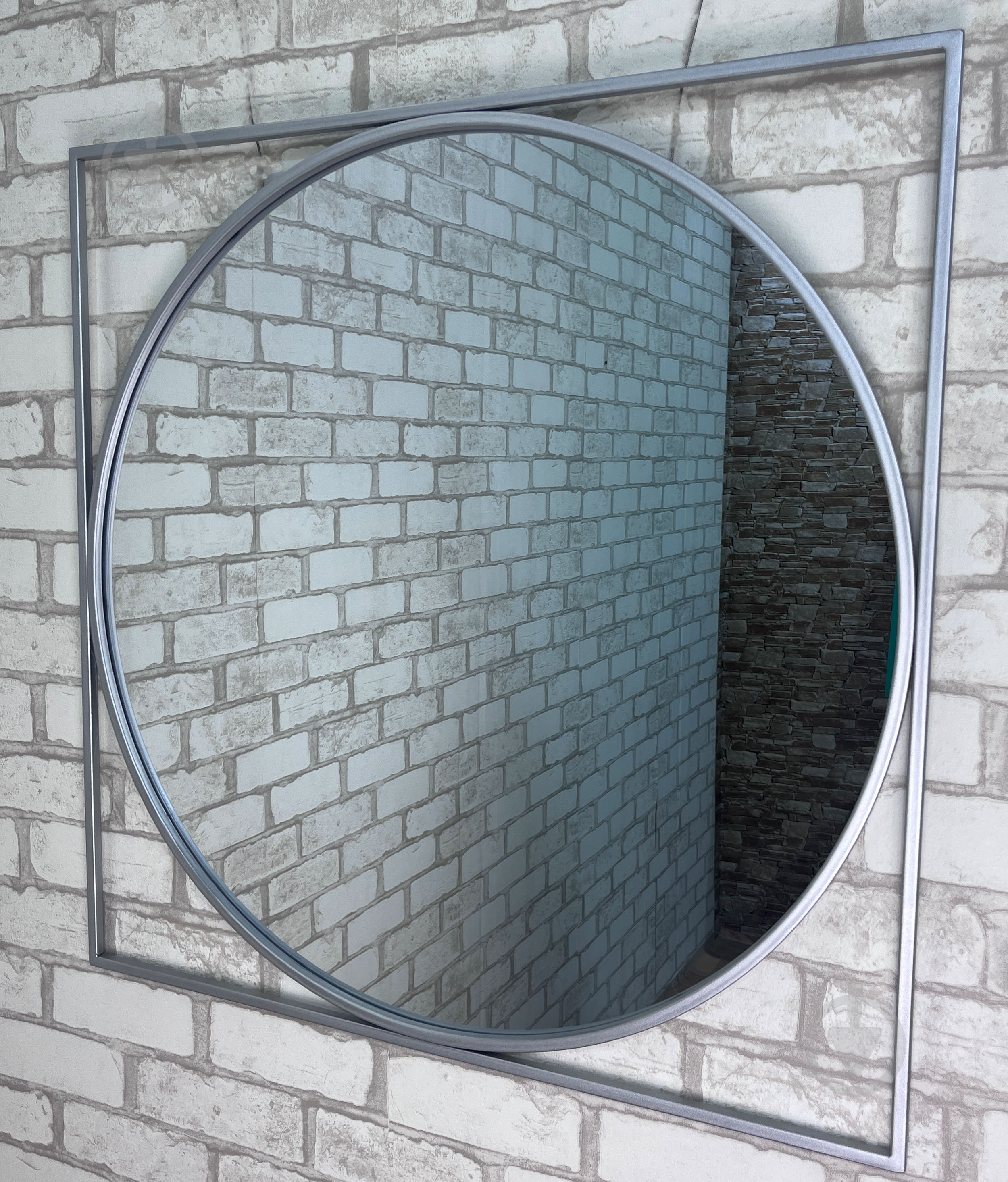 Зеркало в алюминиевой раме квадрат/круг в метал. раме 70х70 (ЕС-01007) TM30103 серебро - фото 1