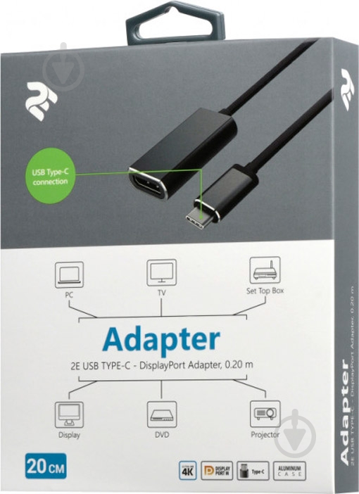 Адаптер 2E USB Type-C – DisplayPort 0,2 м серый/металлик (2E-W1404) - фото 3