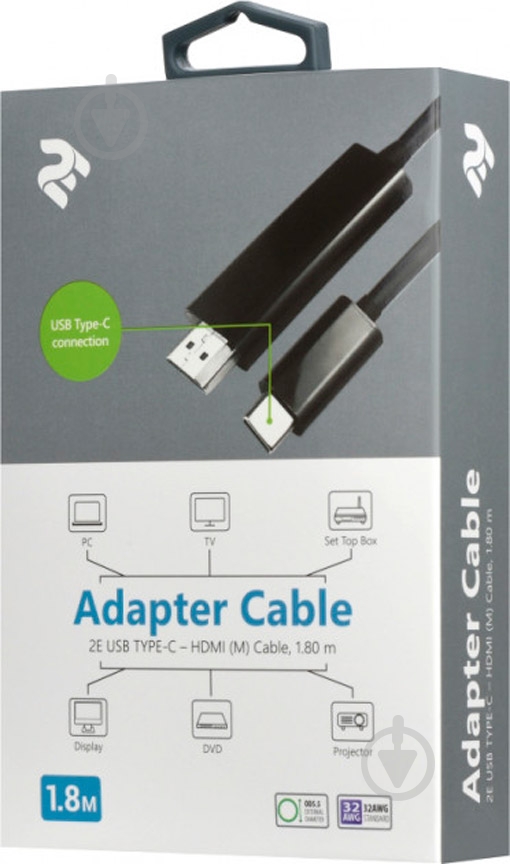 Кабель 2E USB Type-C – HDMI 1,8 м чорний (2E-W1706) - фото 2