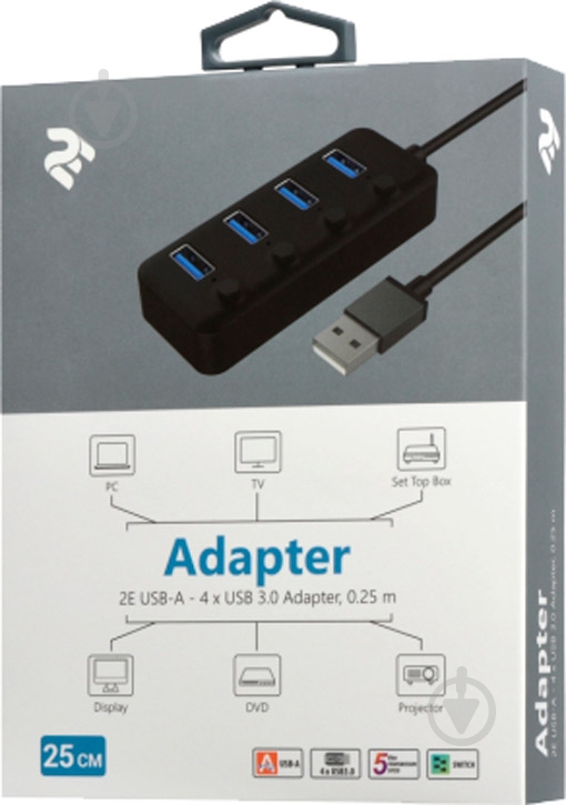 Адаптер 2E USB Type-A – 4 x USB 3.0 0,25 м чорний (2E-W1405) - фото 3