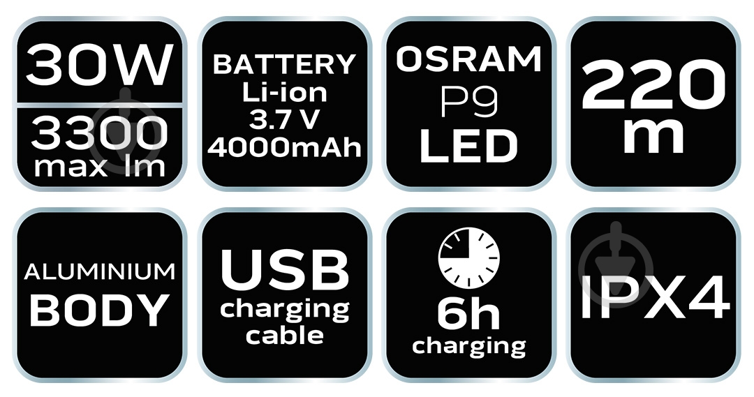 Ліхтар NEO tools USB OSRAM P9 LED 30Вт (99-037) чорний - фото 10