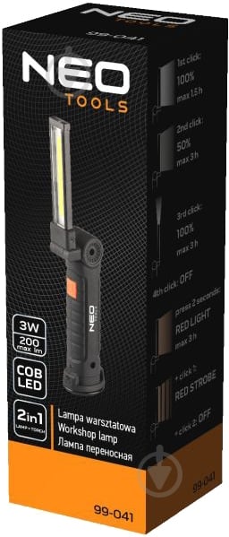 Фонарь NEO tools 2 в 1 USB 3ВТ LEDCOB (99-041) черный - фото 4