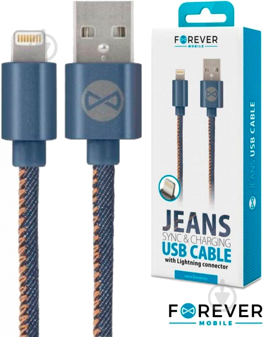 Кабель Forever USB – Apple Lightning 1 м джинс (T_01628) - фото 2 Кабель Forever USB – Apple Lightning 1 м джинс (T_01628) - фото 2