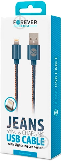 Кабель Forever USB – Apple Lightning 1 м джинс (T_01628) - фото 3 Кабель Forever USB – Apple Lightning 1 м джинс (T_01628) - фото 3