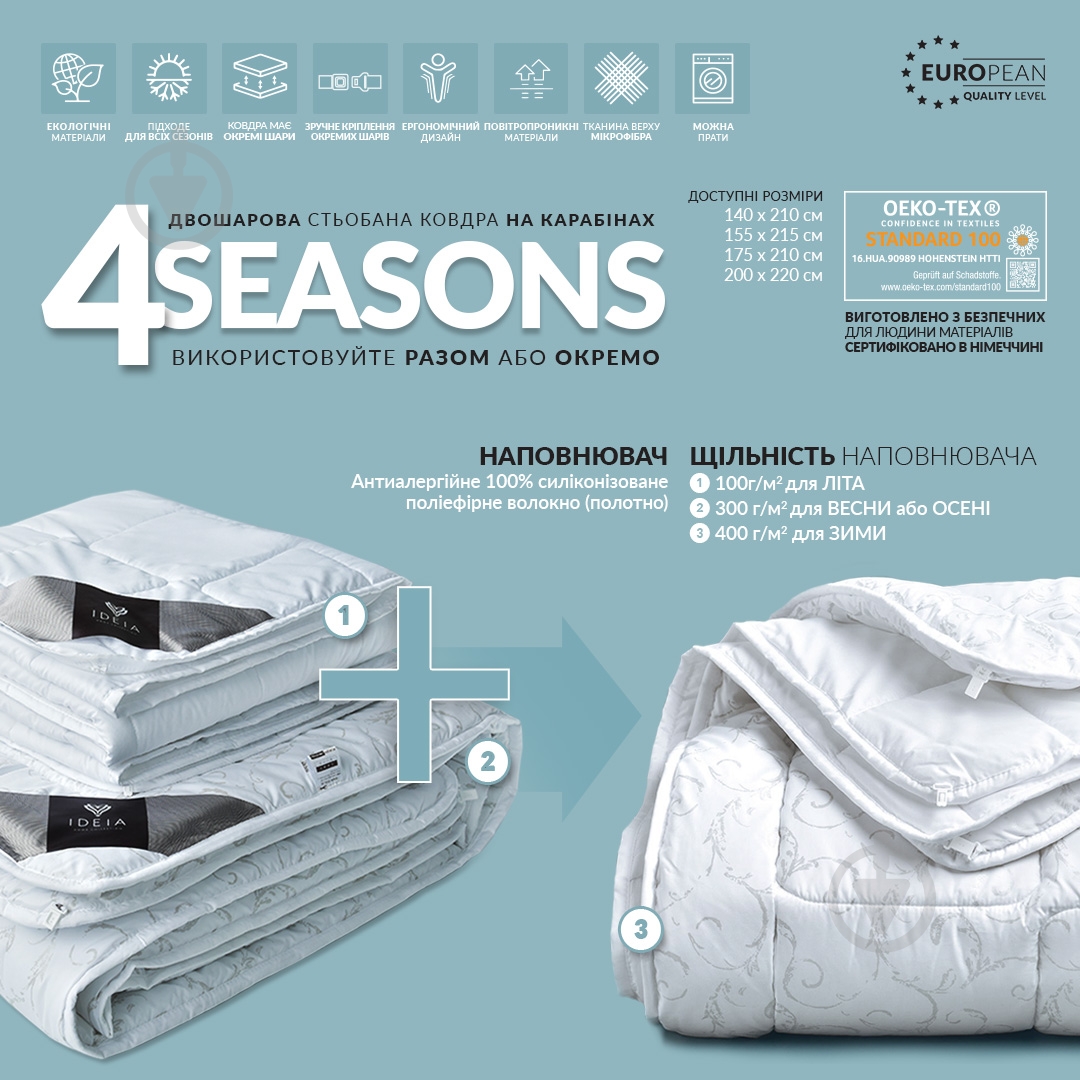 Одеяло 4 Seasons зима + лето 175x210 см IDEIA - фото 4