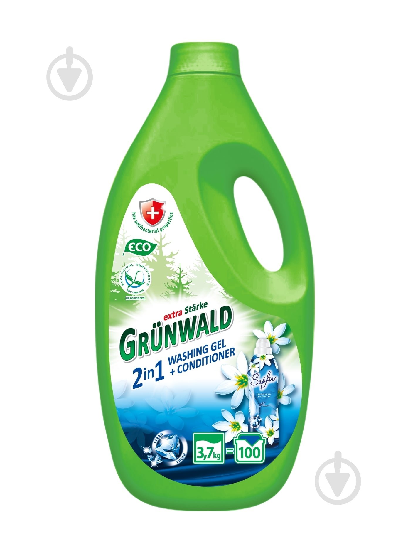 Гель для машинной и ручной стирки Grunwald 2 в 1 с кондиционером 3,7 кг - фото 1
