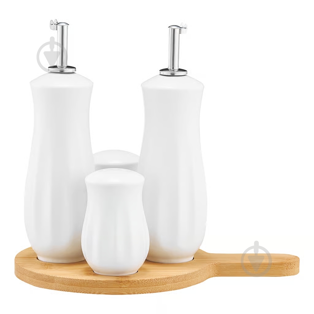 Набор для соли, перца и соуса Ambition NATURAL на підставці 5 предметів - фото 1 Набор для соли, перца и соуса Ambition NATURAL на підставці 5 предметів - фото 1