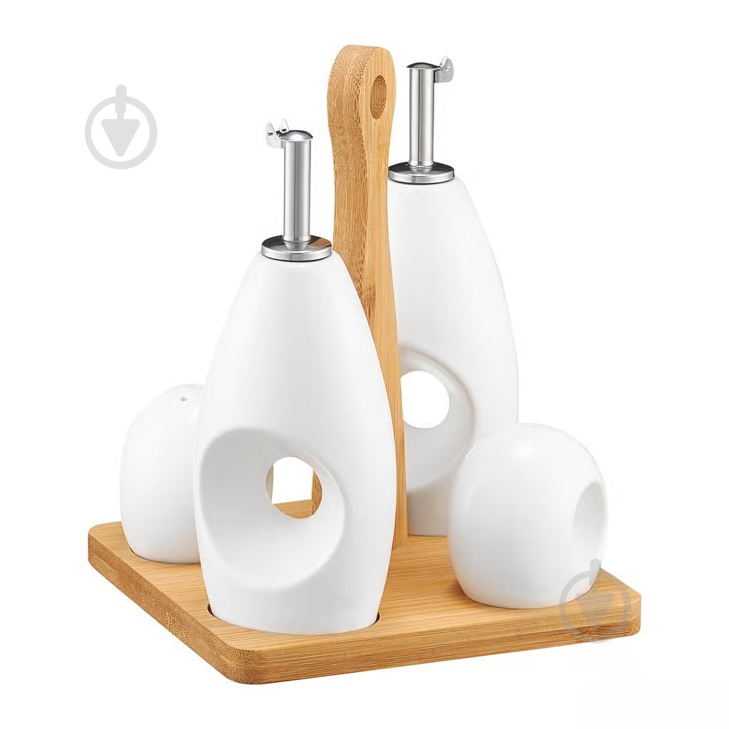 Набір для солі, перцю та соусу Ambition NATURAL на підставці 44014 - фото 1 Набір для солі, перцю та соусу Ambition NATURAL на підставці 44014 - фото 1