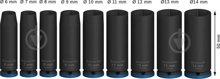 Набор головок ¼" 50 мм Bosch PRO Deep 9 шт. 2608003035 - фото 3