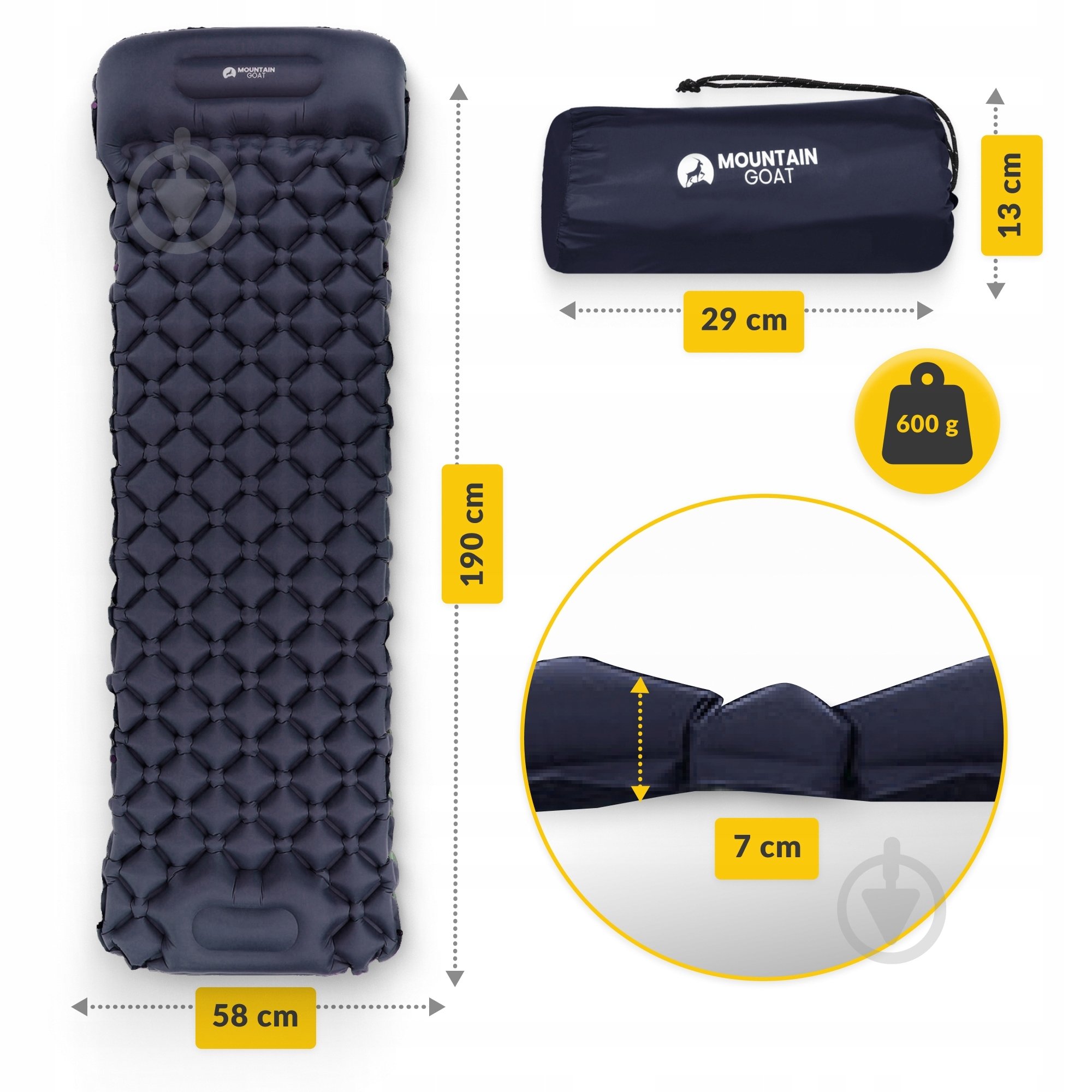 Каремат Mountain Goat з вбудованим насососм Navy Blue (P-5905973400916) MG0009 190x58 см чорно-синій - фото 4 Каремат Mountain Goat з вбудованим насососм Navy Blue (P-5905973400916) MG0009 190x58 см чорно-синій - фото 4