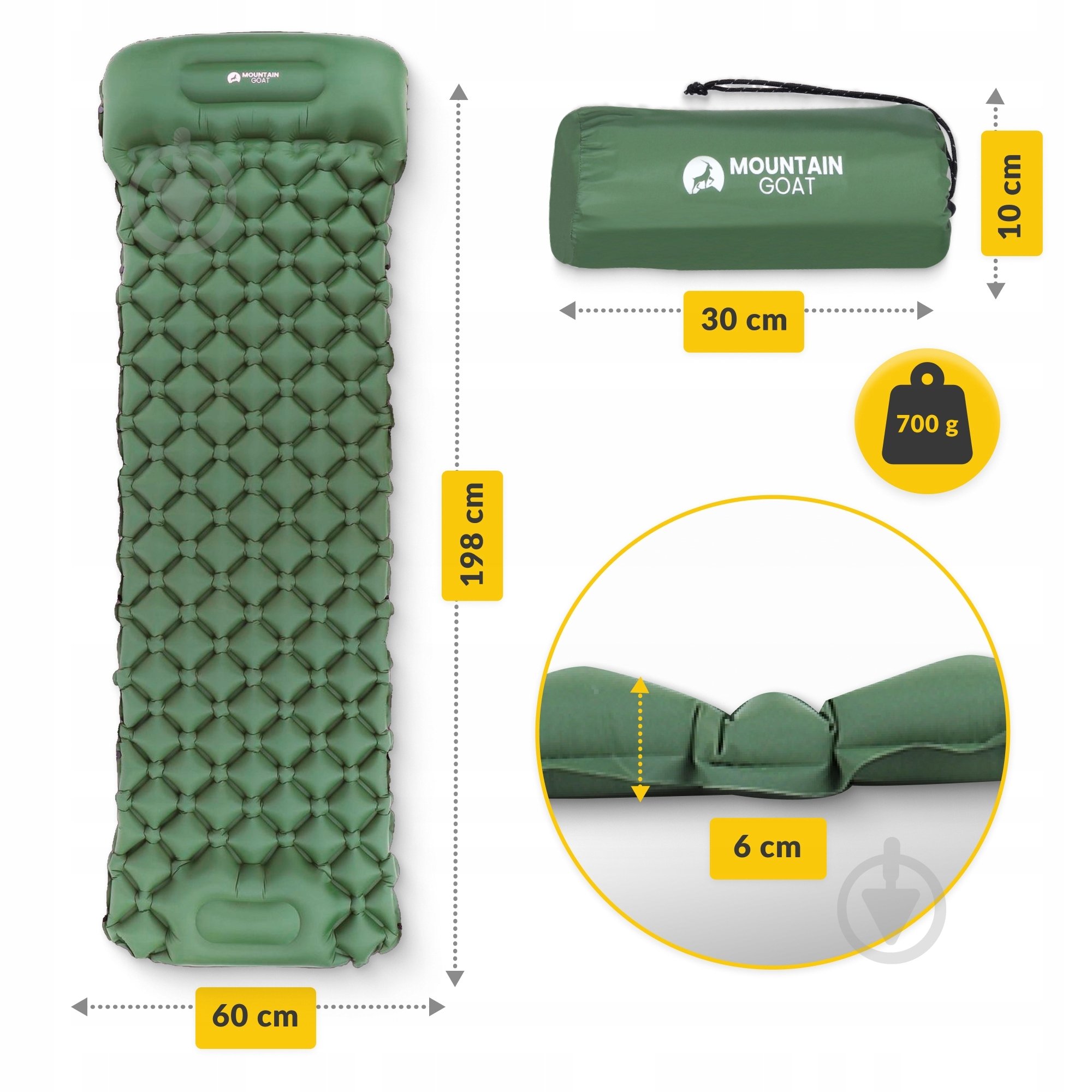 Каремат Mountain Goat со встроенным насосом Navy Green (P-5905973400909) MG0010 190x58 см зеленый - фото 2 Каремат Mountain Goat со встроенным насосом Navy Green (P-5905973400909) MG0010 190x58 см зеленый - фото 2