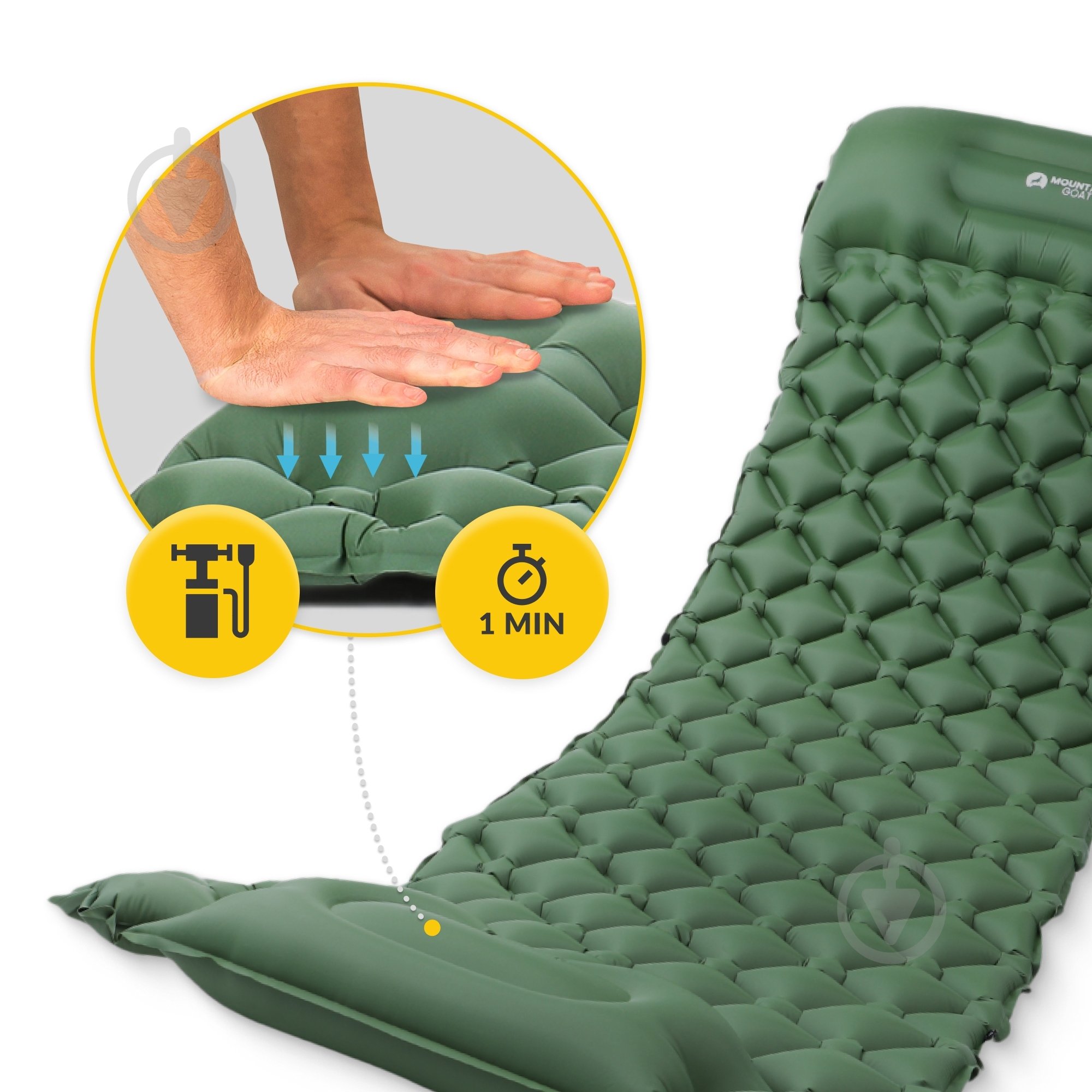 Каремат Mountain Goat со встроенным насосом Navy Green (P-5905973400909) MG0010 190x58 см зеленый - фото 6 Каремат Mountain Goat со встроенным насосом Navy Green (P-5905973400909) MG0010 190x58 см зеленый - фото 6