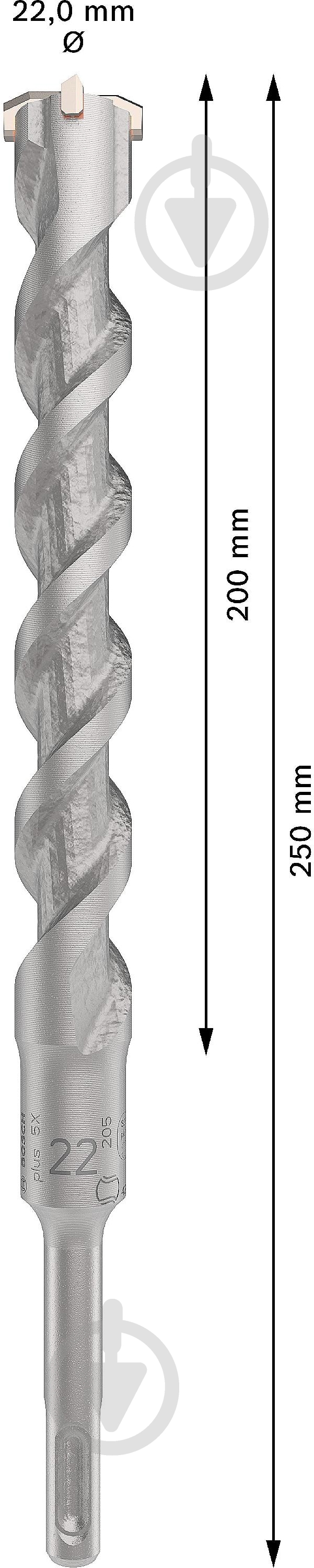 Бур Bosch 5X SDS-plus 22x200 мм 250 мм 1 шт. 2608836644 - фото 3
