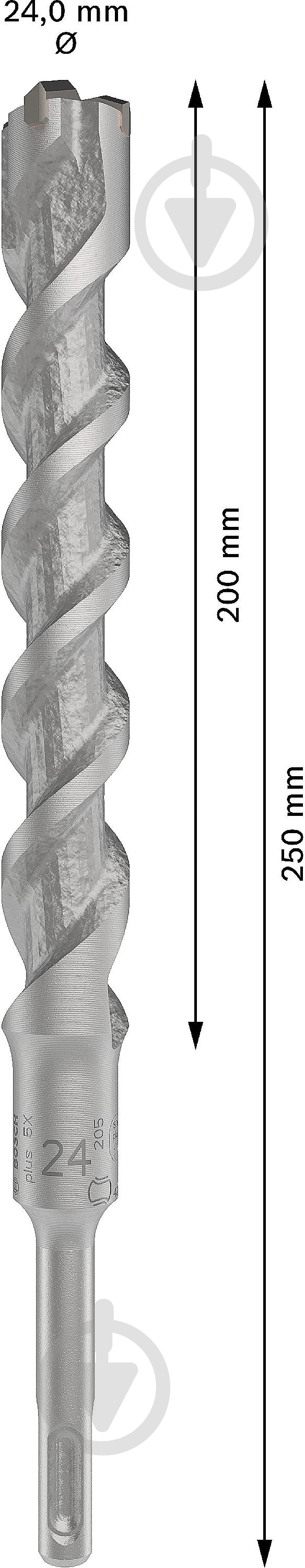 Бур Bosch 5X SDS-plus 24x200 мм 250 мм 1 шт. 2608836647 - фото 3
