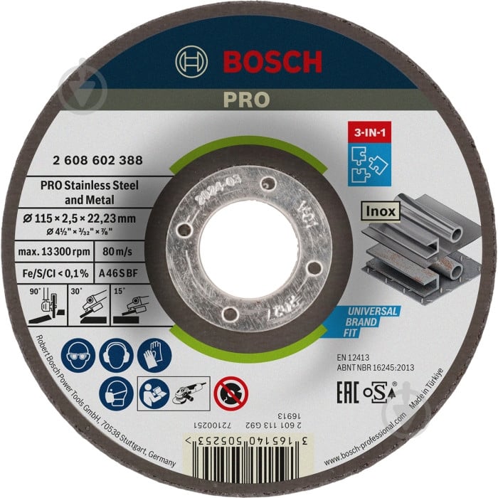 Круг відрізний Bosch 3 в 1 A 46 S BF 115х2,5x22,23 мм 1 шт. 2608602388 - фото 1 Круг відрізний Bosch 3 в 1 A 46 S BF 115х2,5x22,23 мм 1 шт. 2608602388 - фото 1