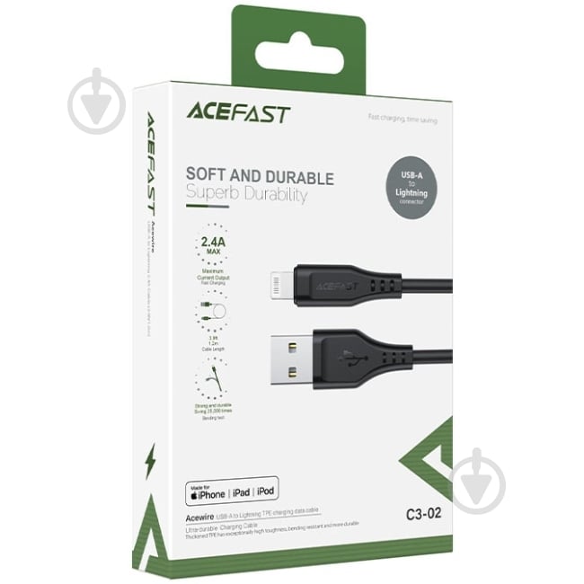 Кабель Acefast 1,2 м чорний (6974316280828) - фото 4